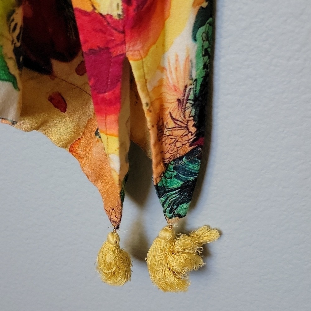 Soft Surroundings Amora Vibrant Watercolor Boho Tassel Topper Kimono PL - Picture 11 of 12